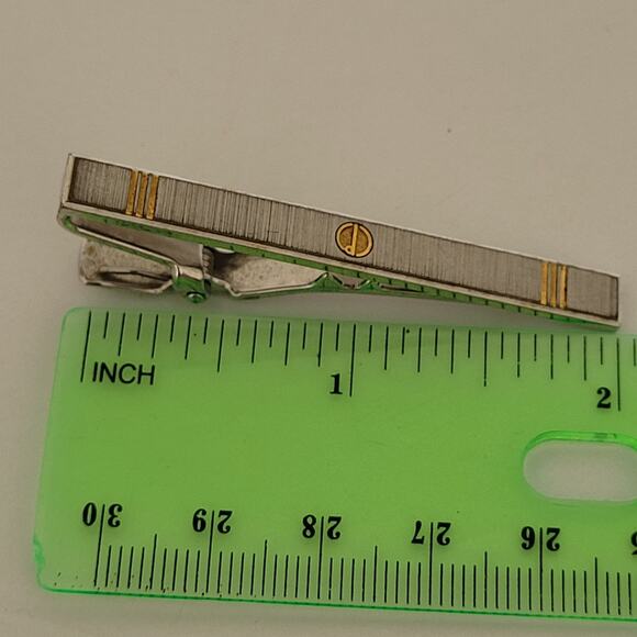 Dunhill Vintage Two Tone Tie Clasp Clip Bar Silver Gold Retro Logo Minimalistic - Picture 6 of 6